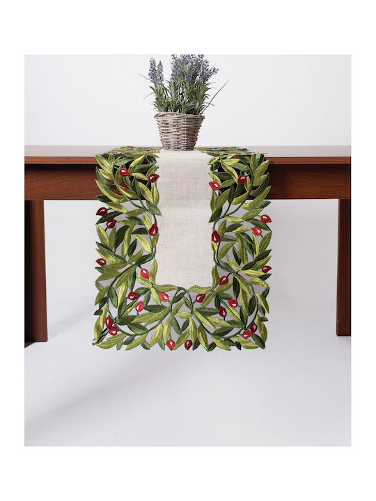 Silk Fashion Runner Cut 2353 Red Olive Tree 40x100cm