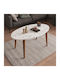 Oval Central Coffee Table Vital Wooden White Marble - Walnut W90xD50xH42cm