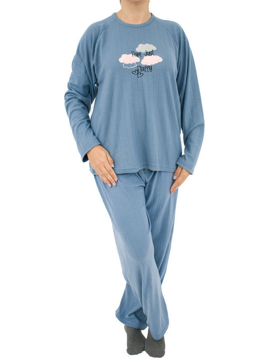 Fawn Winter Damen Pyjama-Set Blue Raff