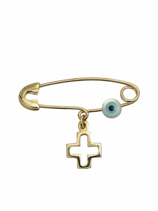 Child Safety Pin Eye charm made of Gold 9K with Cross