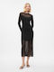 Midi Evening Dress with Sheer Black