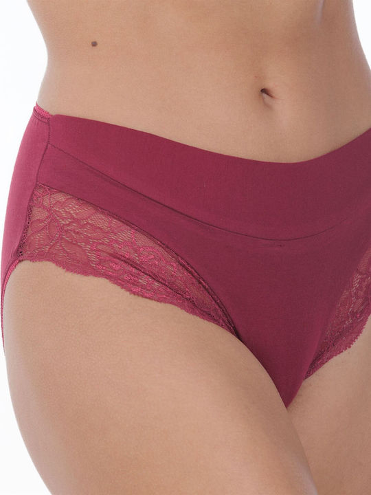 MEI Femeie Slip cu Dantelă Burgundy
