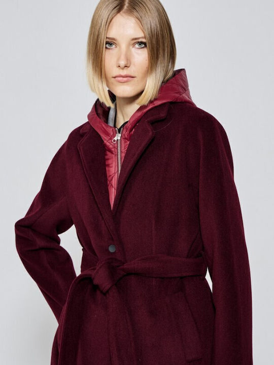 Women's Burgundy Coat with Buttons