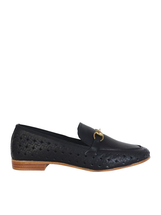 Leather Women's Loafers in Black Color