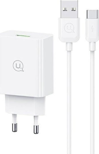 Usams Charger with USB-A Port and Cable USB-C 18W Quick Charge 3.0 Whites (SCXLTZ02)
