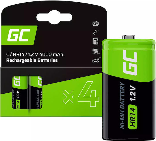Green Cell Επαναφορτιζόμενες Μπαταρίες C Ni-MH 4000mAh 1.2V 4τμχ
