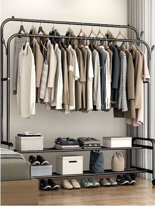 Wheeled Floor Garment Rack made of Metal Black 150x57x110cm