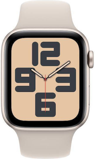 Apple Apple Watch SE 2024 Cellular Aluminium 44mm Wasserdicht mit eSIM und Herzfrequenzmesser (Starlight mit Starlight Sport Armband (M/L) - M/L)