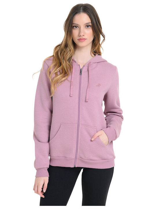 Lang Damen Sweatshirtjacke Kapuzen Rosa