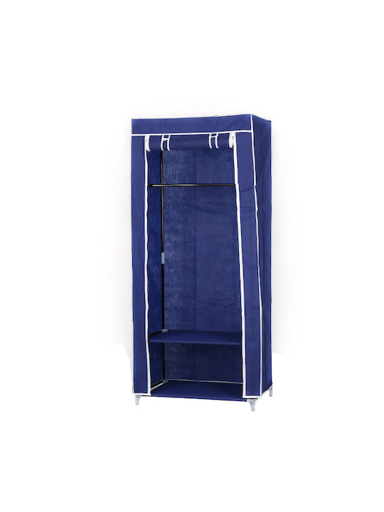 Fabric Wardrobe with Zipper and Shelves in Blue...