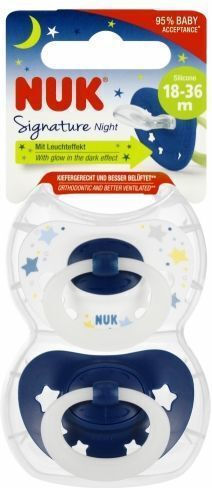 Nuk Signature Ορθοδοντικές Πιπίλες Σιλικόνης Νυκτός Άσπρο & Μπλε για 18-36 μηνών 2τμχ
