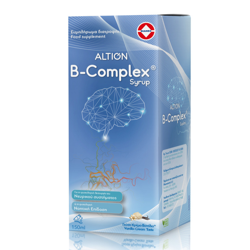 Altion B-Complex Syrup Βιταμίνη για Ενέργεια, Ενίσχυση του Ανοσοποιητικού & το Νευρικό Σύστημα Vanilla Cream 150ml