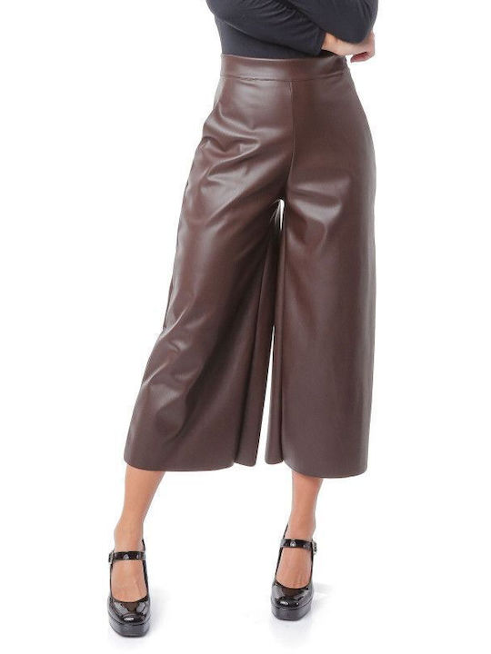 Brown High-Waisted Matte Palazzo Pants