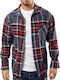 Long Sleeve Flannel Overshirt in Regular Fit Checked Blue