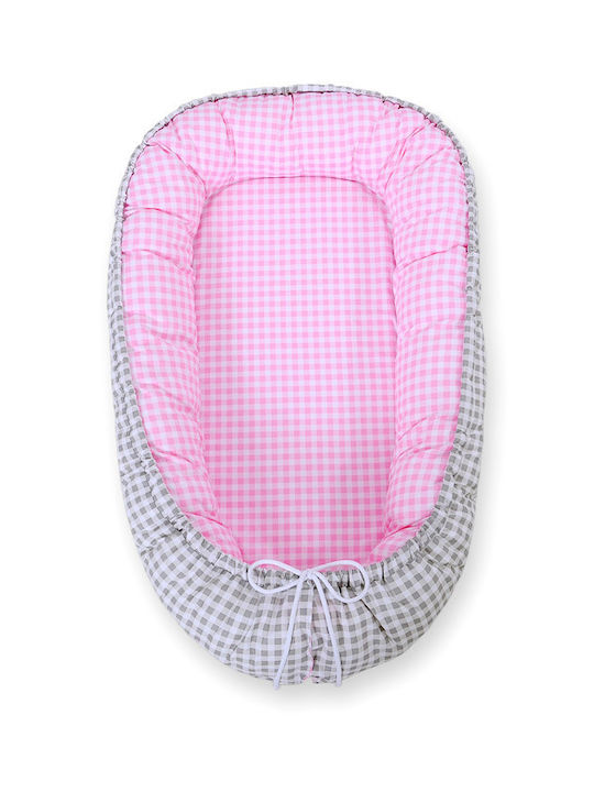 Bobono Pernă pentru bebeluși în formă de cuib Gray Check, Pink Check