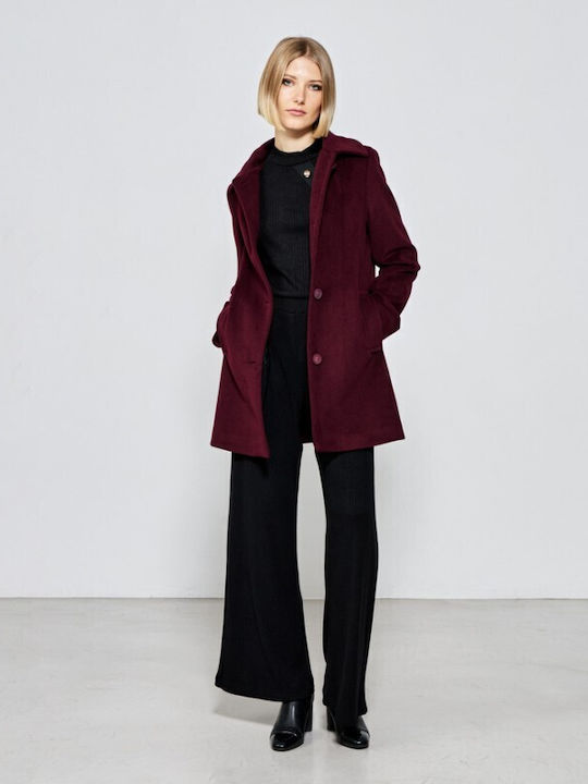 Passager Women's Coat with Buttons Burgundy