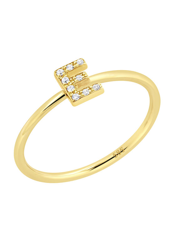 Inel Monogramă ''e'' Aur K14 Zirconiu P-75064 Aur Galben K14