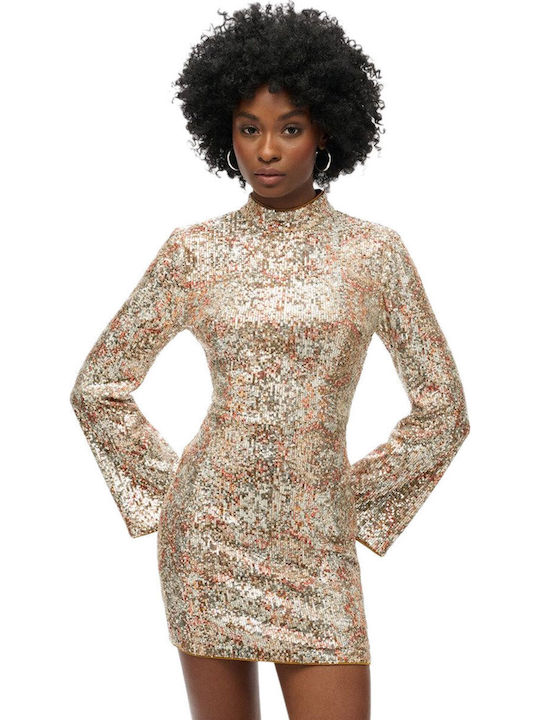 Mini Evening Shirt Dress Open Back Gold W8011773A C1V
