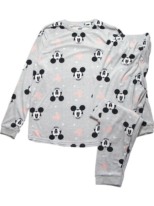 Disney Χειμερινό Γυναικείο Σετ Πιτζάμας Γκρι Minnie Mouse