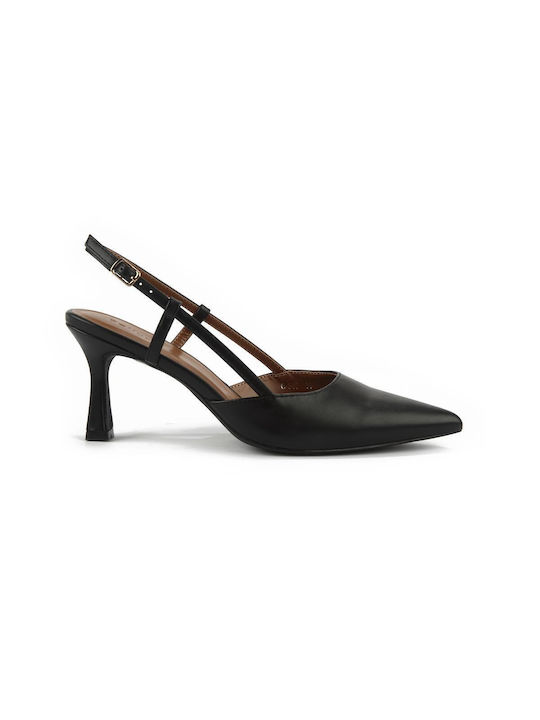 Fshoes Synthetic Leather Pointed Toe Black Heels