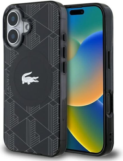 Lacoste Blend Monogram MagSafe Umschlag Rückseite Kunststoff Schwarz (iPhone 16 Plus)
