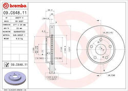Brembo Предна Лява Дясна Спирачна Диска Toyota Auris Corolla 277мм 5 Отвора Вентилирана Вътрешна 26мм Дебелина 23мм Минимална