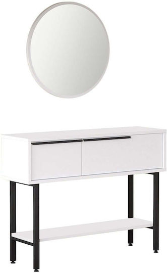 Console Table Wood & Metal with Mirror White-Black L100xW29.5xH76cm