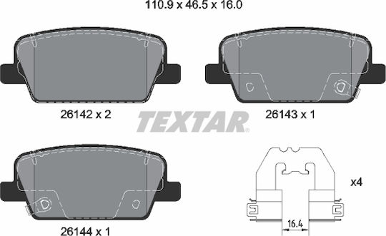 Rear Brake Pad Set Hyundai Santa Fe IV 2.0d 2.2d 2.4 07.18 Height 46.5mm Width 110.9mm Thickness 16.0mm