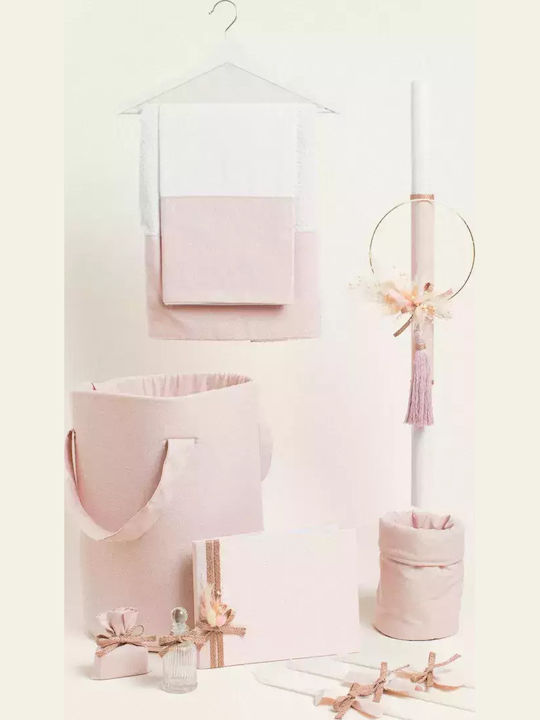 Handmade Baptism Set for Girl Theme Pink Gold Dried Arrangement 11pcs 331921 Ntampoudis Ntm-331921