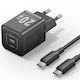 Vention Φορτιστής GaN με Θύρα USB-C και Καλώδιο USB-C - USB-C 20W Quick Charge 3.0 Μαύρος (TZ-FEPB0-EU-01)