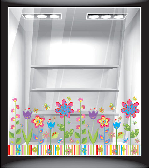 Frühlingsfensteraufkleber Bunte Blumen 120cm x 53cm
