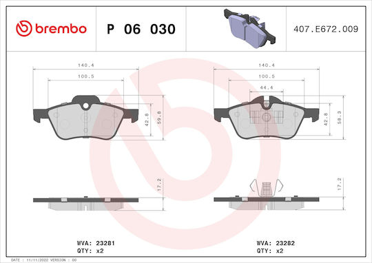 Brembo Disc Brake Pads Set Mini R50 R53 R52 1.4d 1.6 Front 140mm Width 59mm Height 18mm Thickness Wear Sensor Yes