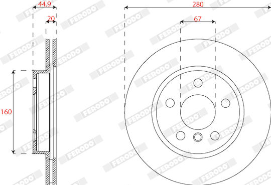 Ventilated Brake Disc Set 280mm 5 Holes Front Right Left Bmw I3 I01 0.65h 0.6h Electric 08.13 Ferodo