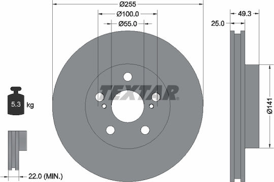 Front Brake Disc Right Left Textar Ventilated Internal 255mm Lexus Ct Toyota Prius 1.8h 06.08 5 Holes 55mm Centering