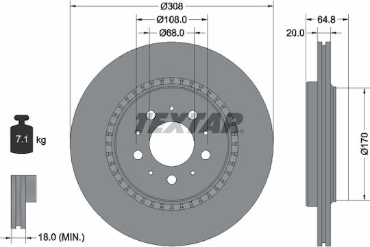 Textar Brake Disc Rear Right Left Without Pivot Volvo Xc90 I 2.4d-4.4 10.02-12.14 Diameter 308mm Thickness 20mm Ventilated Exterior