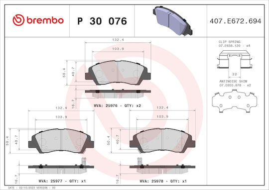 Front Disc Brake Pad Set Brembo Hyundai I10 Ii Iii 1.0 1.0lpg 1.2 08.13 Height 50mm Width 133mm Thickness 17mm Wear Sensors 2 Mando