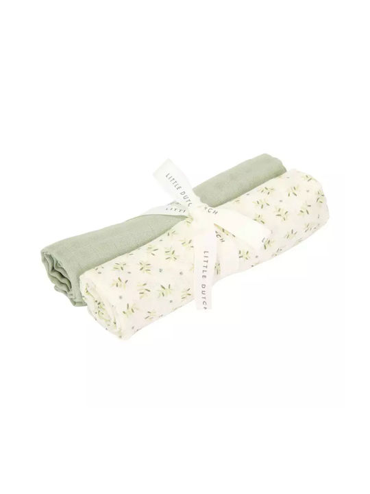 Little Dutch Blueberry Leaves / Sage Muslin Swaddle Wraps White 70x70cm. 2pcs