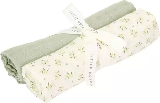 Little Dutch Blueberry Leaves / Sage Muslin Swaddle Wraps White 70x70cm. 2pcs