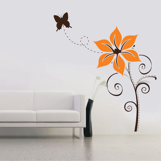 Orangefarbener Blumen-Wandsticker 43cm x 50cm
