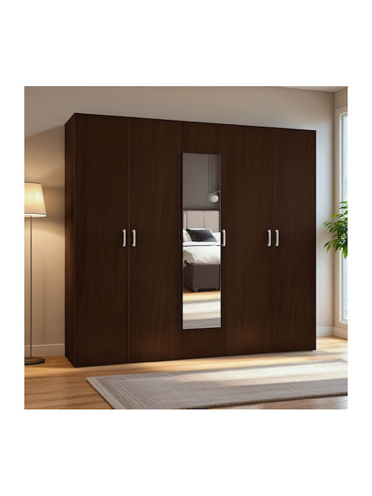 Пет врати Гардероб Luna с Огледало Wenge Shade 220x52x200см