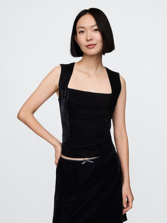 GAP Γυναικείο Crop Top Βελούδινο Μαύρο