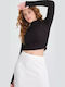 Bluze damă Crop Bumbac Mânecă lungă Negru