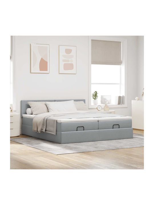 vidaXL King Size Upholstered Fabric Light Grey ...