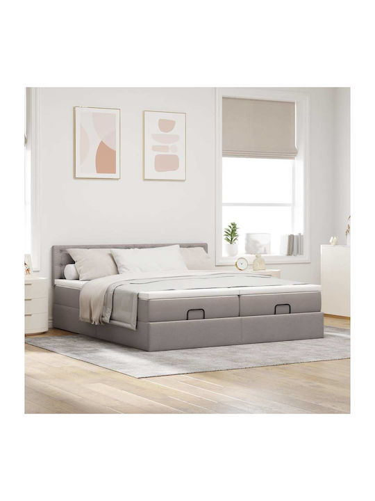 vidaXL King Size Upholstered Fabric Taupe Bed w...