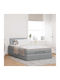 Semi-Double Bed Upholstered with Light Grey Fabric with Slats & Mattress 120x200cm