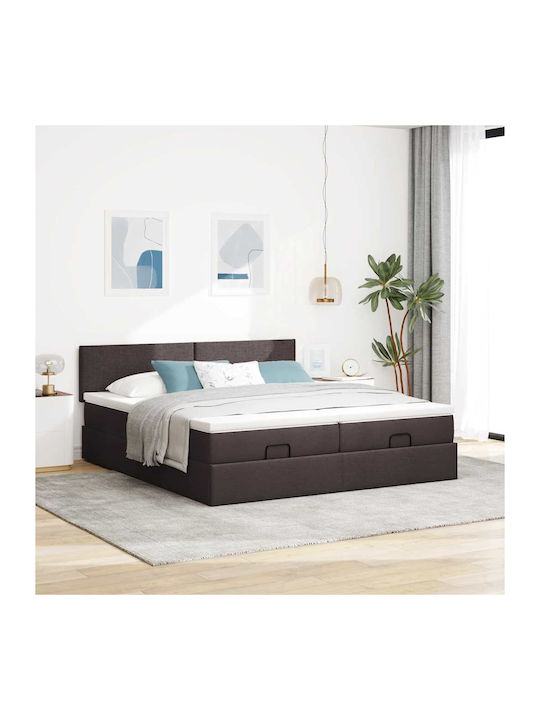 vidaXL King Size Upholstered Fabric Bed Dark Br...