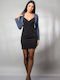 Mini Abendkleid Wickel mit Masche Blau
