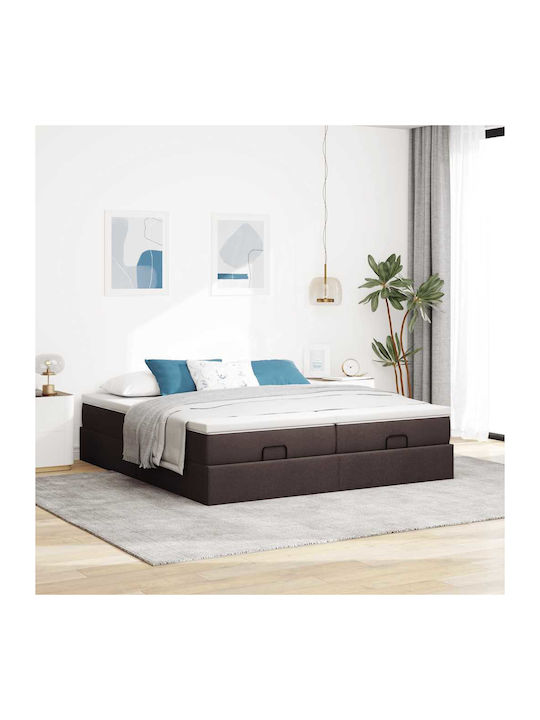 King Size Bed Base Upholstered with Fabric Dark...