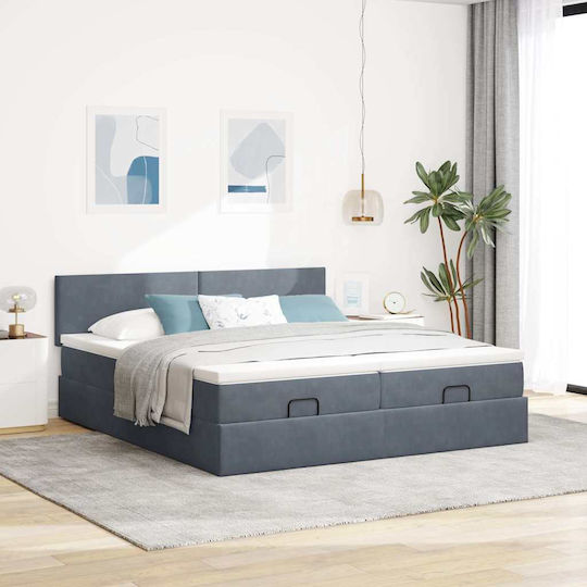 King Size Bett Mit Samt Dunkelgrau Mit Lattenrost & Matratze 200x200cm