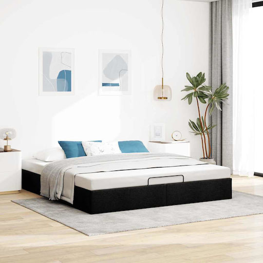 Bett mit Lattenrost Übergröße Bezogen auf Stoff Schwarz mit Stauraum & Latten für Matratze 160x200cm